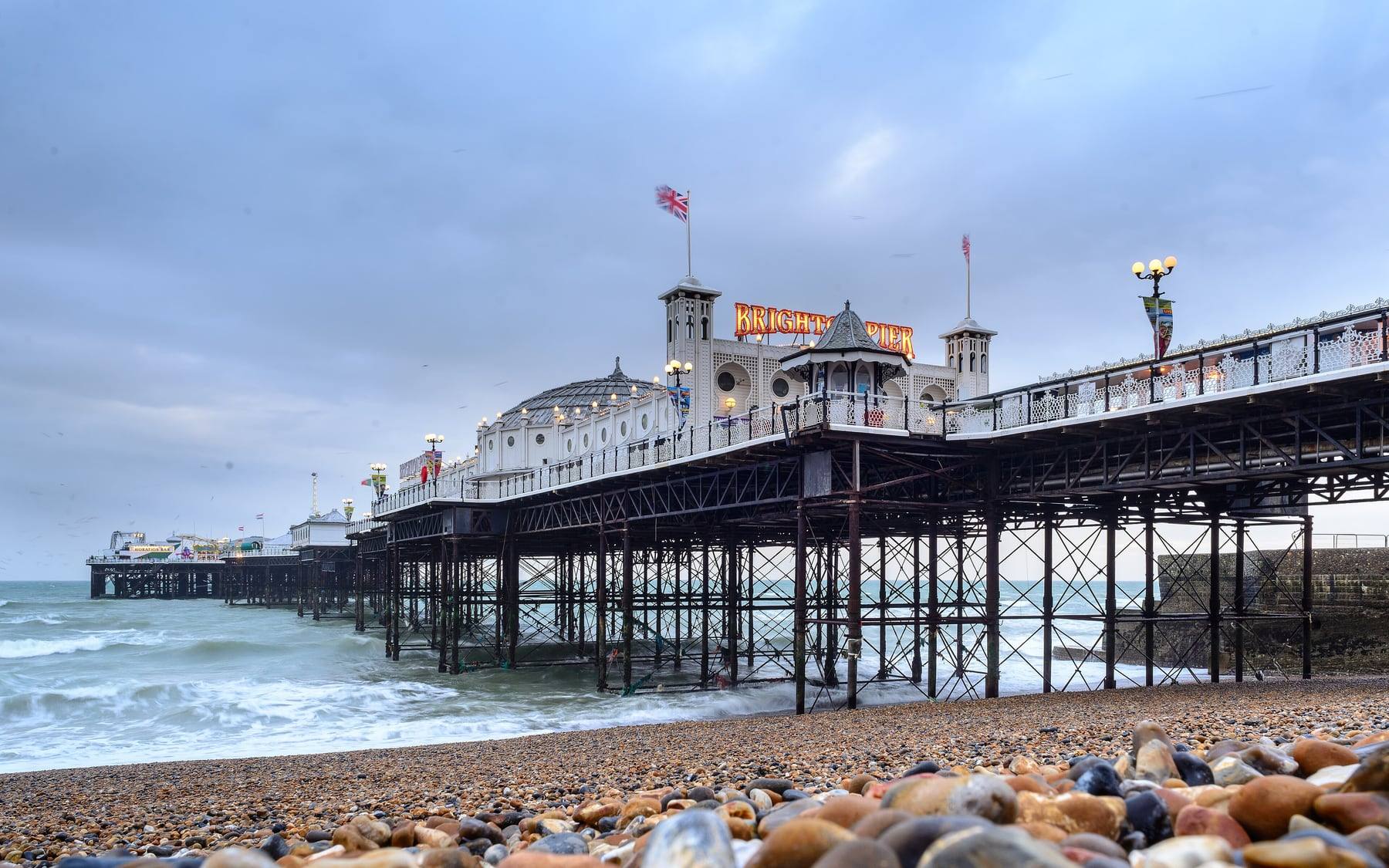 Brighton Palace Pier over the sea, the seaside destination of the Gatwick to Brighton route