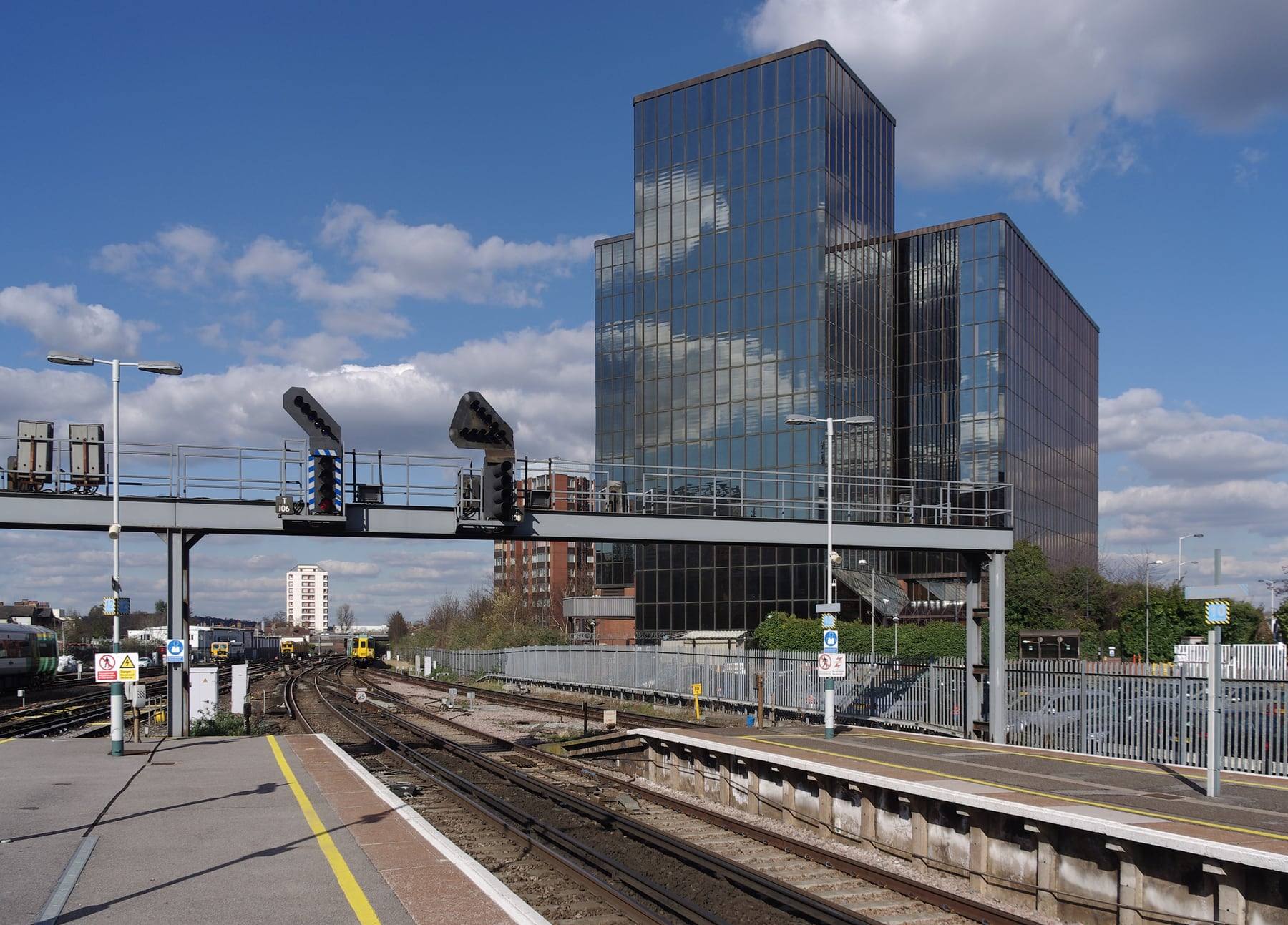 East Croydon station and the Croydon skyline, a stop on the East Croydon to Gatwick route