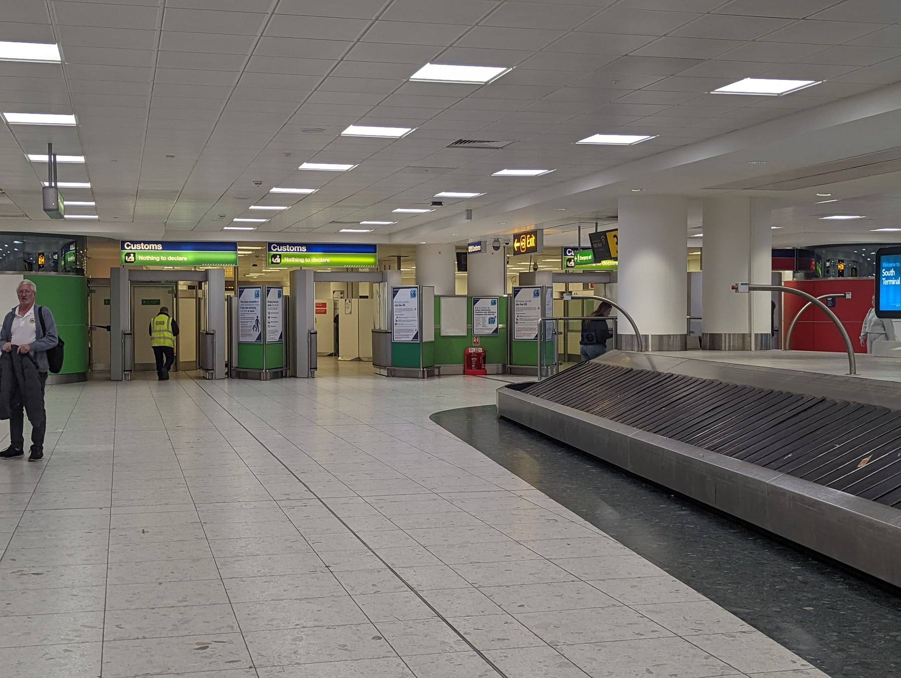 The baggage reclaim hall at Gatwick's South Terminal, where checked baggage arrives
