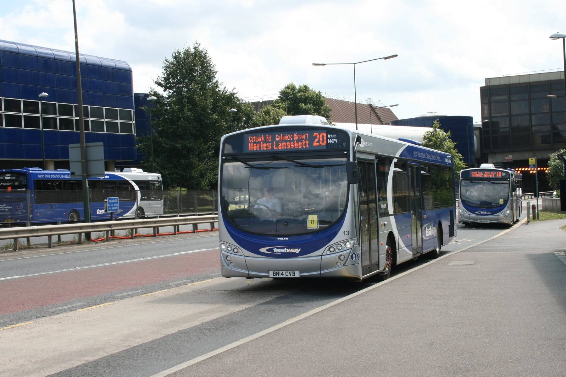 Metrobus Fastway buses on route 20, part of the local bus network to Gatwick