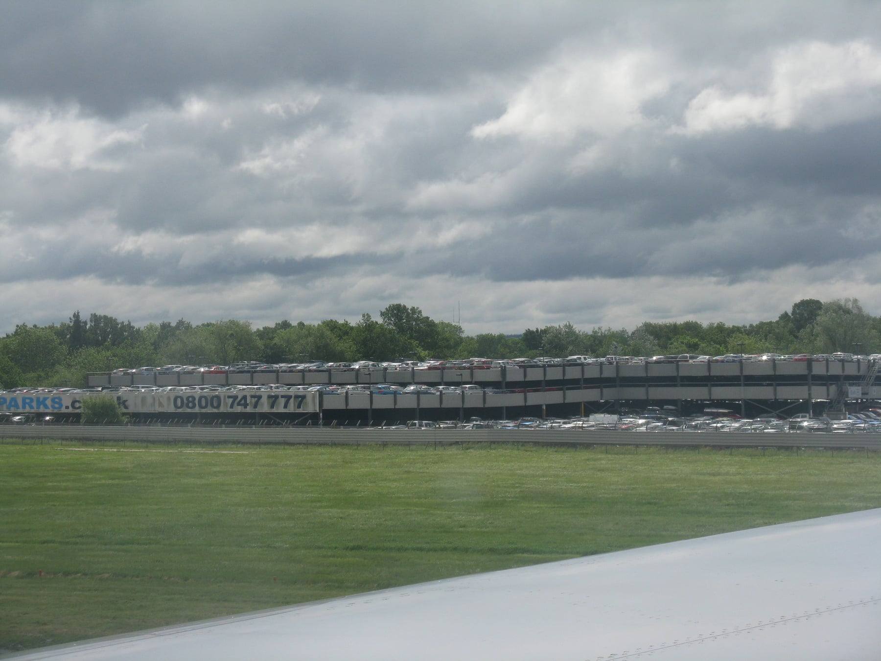 A Gatwick long stay parking area, rows of cars in a surface car park