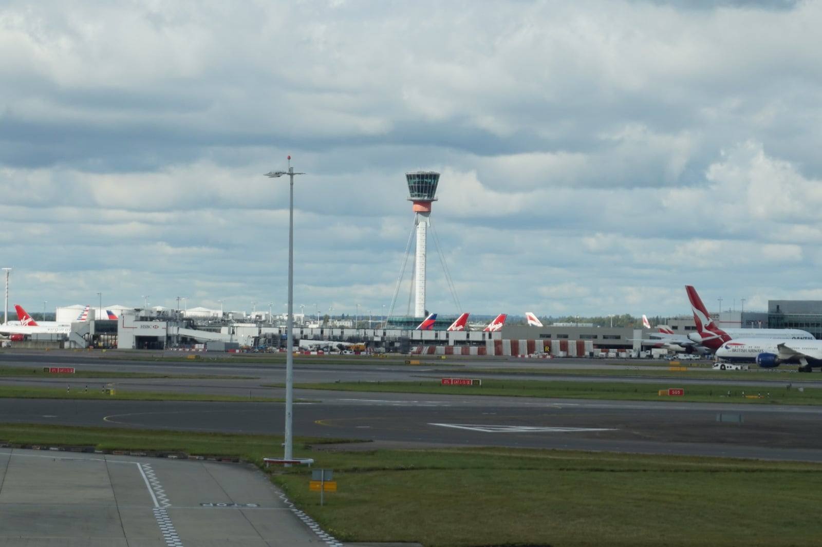 The control tower at London Heathrow Airport, the destination of the Gatwick to Heathrow route