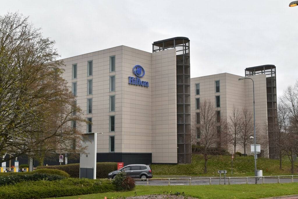 The Hilton Gatwick hotel exterior at the South Terminal