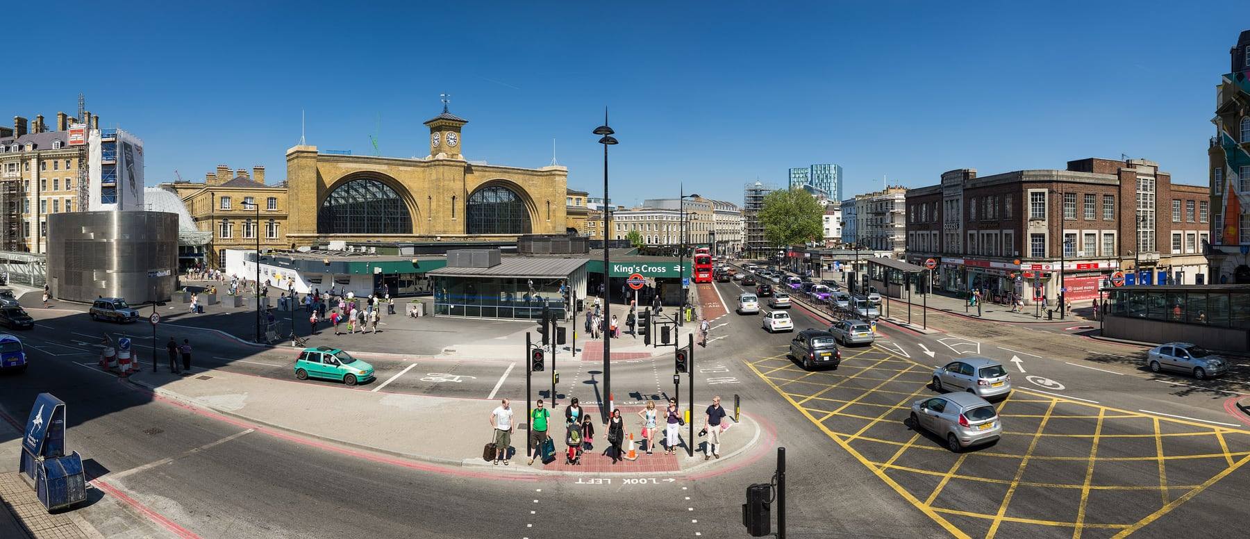 The frontage of King's Cross station in London, at the start of the King's Cross to Gatwick route